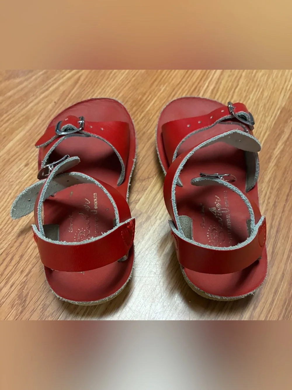 Vintage Sun-San Surfer Red Leather Sandals HoyWay Toddler Youth Size 9